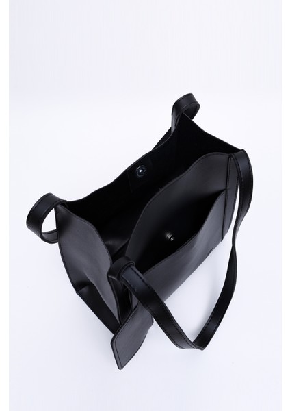 Siyah SHK123 Suni Deri, Çıtçıtlı, Iki Bölmeli, Cüzdanlı, Makyaj Çantalı, Askılı, El, Kol ve Omuz Çantası