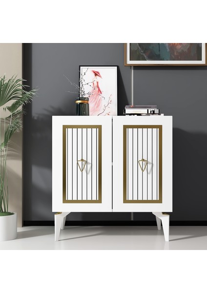 CAD001BG-CAPRİ Çok Amaçlı Dolap , Ayakkabılık , Konsol Beyaz-Gold