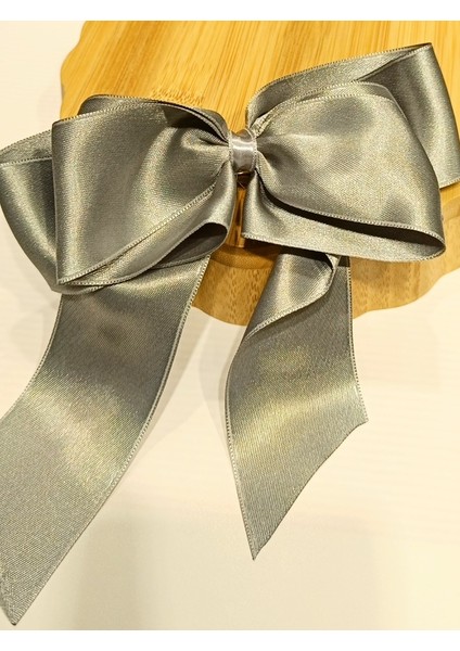 Lüks Gri Gösterişli Saten Fiyonk Klips Toka