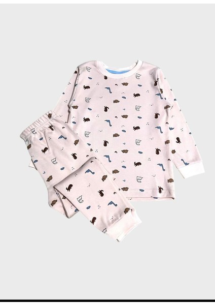 Kız Çocuk %100 Pamuklu Pembe Kirpi Desenli Uzun Kollu Pijama Takımı