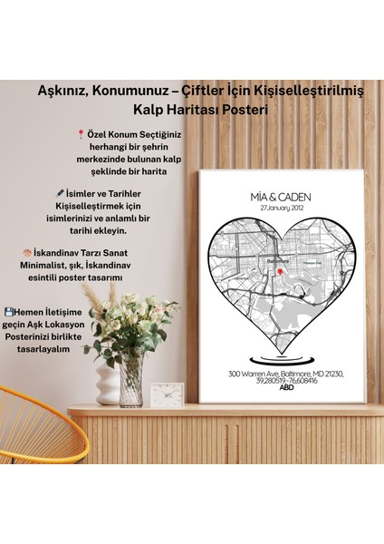 Kişiye Özel Aşk Lokasyon Posteri – Harita, Tarih, Isim ve Mekanlı Metal Baskı + A4 Beyaz Çerçeve fiyatları