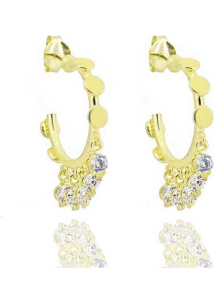 Beyaz Taşlı Shakira Küpe - 925 Ayar Gümüş Üzeri Altın Kaplama