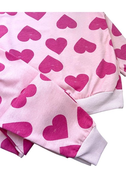 Kız Çocuk Pamuklu Pembe Kalp Desenli Uzun Kollu Mevsimlik Pijama Takımı fiyatları