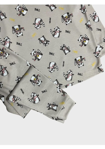 Kız Çocuk %100 Pamuklu Vizon Renk Rakun Desenli Uzun Kollu Kışlık Pijama Takımı fiyatları