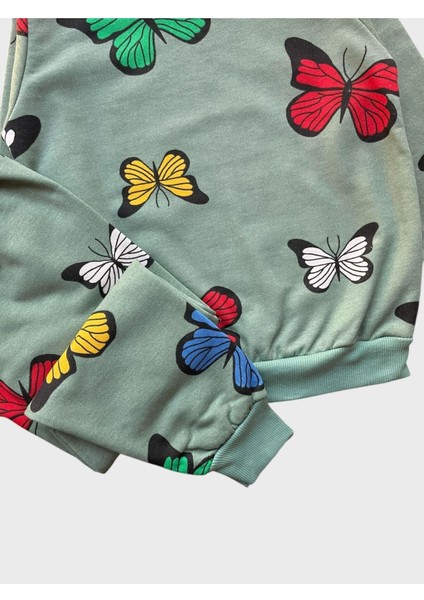 Kız Çocuk Pamuklu Şardonlu Yeşil Kelebek Desenli Uzun Kollu Kışlık Pijama Takımı fiyatları