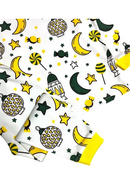 Kız Çocuk %100 Pamuklu Beyaz Şeker Ay Yıldız Ramazan Temalı Uzun Kollu Pijama Takımı fiyatları