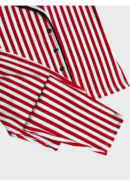 Kız Çocuk %100 Pamuklu Kırmızı Çizgili Gömlek Yaka Boydan Düğmeli Kısa Kollu Yazlık Pijama Takımı fiyatları