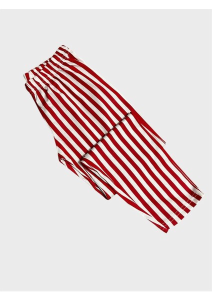 Kız Çocuk %100 Pamuklu Kırmızı Çizgili Gömlek Yaka Boydan Düğmeli Kısa Kollu Yazlık Pijama Takımı fırsatları