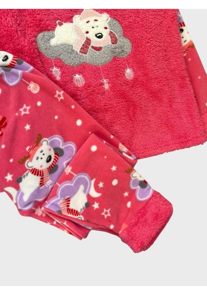 Kız Çocuk Pembe Ayıcık Desenli Uzun Kollu Kışlık Polar Pijama Takımı fiyatları