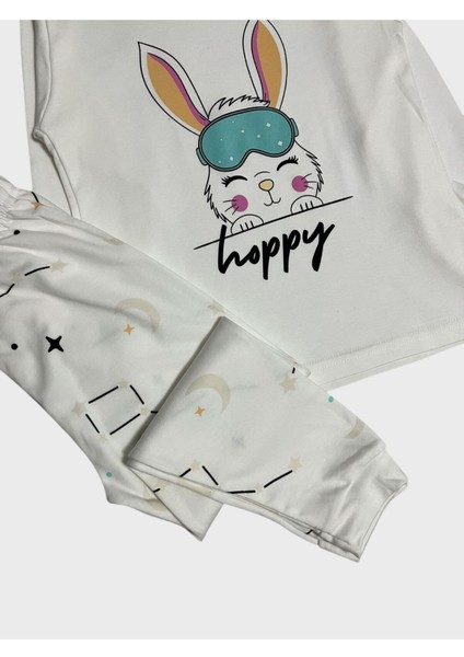 Kız Çocuk %100 Pamuklu Beyaz Tavşan Desenli Uzun Kollu Pijama Takımı fiyatları