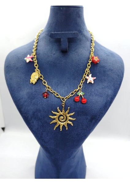 Gold Renk Güneş Figürlü Çelik Etnik Kolye fiyatları