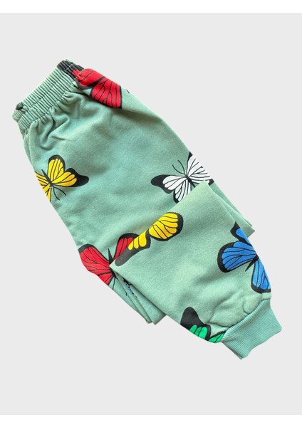 Kız Çocuk Pamuklu Şardonlu Yeşil Kelebek Desenli Uzun Kollu Kışlık Pijama Takımı fırsatları