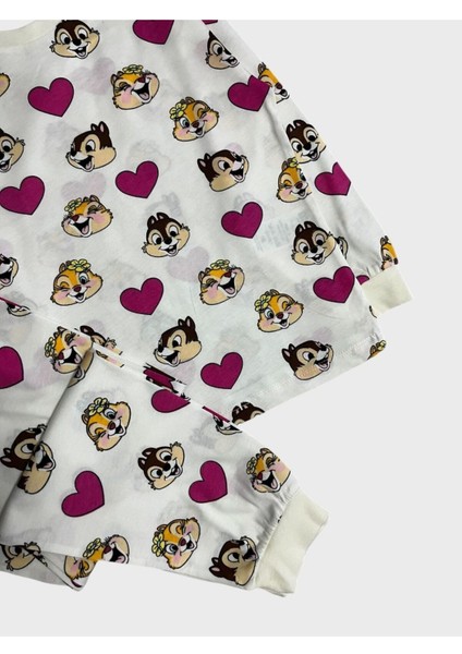 Kız Çocuk %100 Pamuklu Beyaz Kalp Kedi Desenli Uzun Kollu Pijama Takımı modelleri