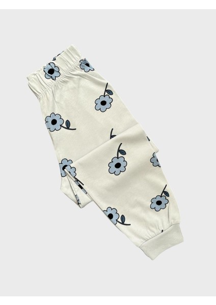 Kız Çocuk Pamuklu Mavi Çiçek Desenli Uzun Kollu Pijama Takımı