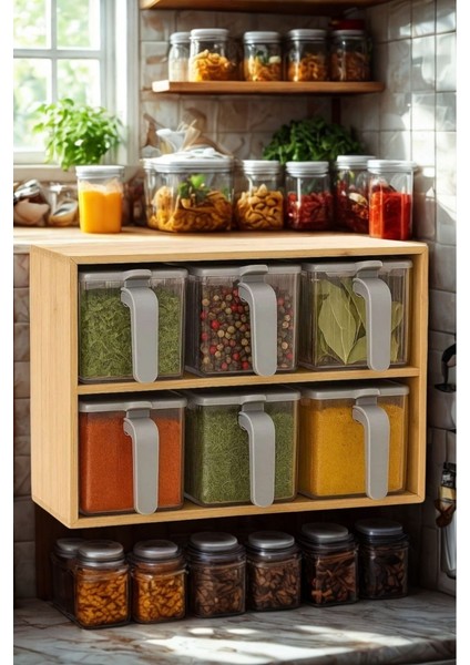 Bambu Standlı Bölmeli Kapaklı Ve kaşıklı 9 Lu Şeffaf Baharatlık fiyatları