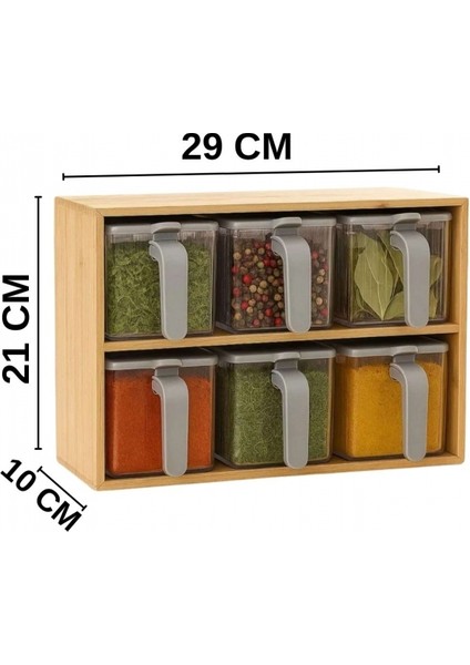 Bambu Standlı Bölmeli Kapaklı Ve kaşıklı 9 Lu Şeffaf Baharatlık modelleri