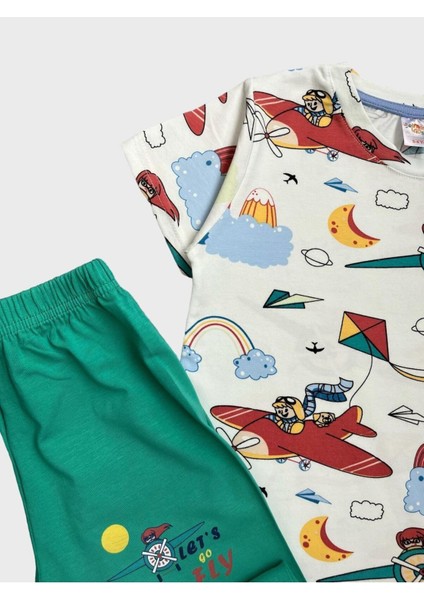 Kız Çocuk %100 Pamuklu Uçurtma Uçak Kız Desenli Kısa Kollu Yazlık Pijama Takımı modelleri