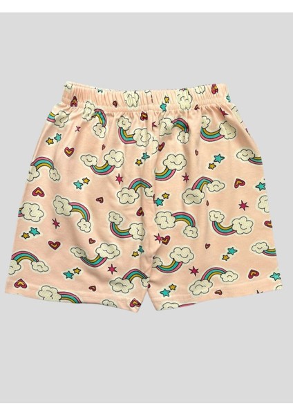 Kız Çocuk %100 Pamuklu Pembe Gökkuşağı Desenli Kısa Kollu Şortlu Yazlık Pijama Takımı indirimleri