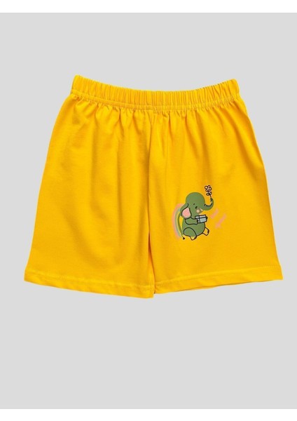 Kız Çocuk %100 Pamuklu Fil Desenli Kısa Kollu Şortlu Beyaz Sarı Yazlık Pijama Takımı fırsatları