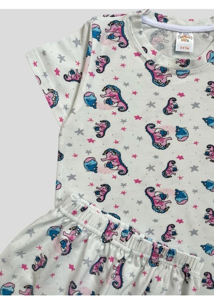 Kız Çocuk %100 Pamuklu Deniz Atı Desenli Kısa Kollu Şortlu Yazlık Pijama Takımı fiyatları