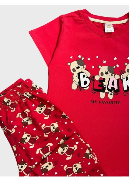 Kız Çocuk %100 Pamuklu Bear Ayıcık Desenli Kısa Kollu Yazlık Pijama Takımı fiyatları