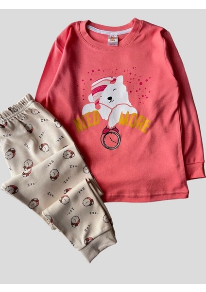 Kız Çocuk %100 Pamuklu Saat Desenli Pijama Takımı