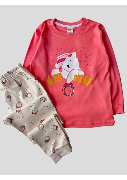 Kız Çocuk %100 Pamuklu Saat Desenli Pijama Takımı modelleri