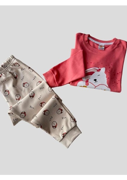 Kız Çocuk %100 Pamuklu Saat Desenli Pijama Takımı fırsatları