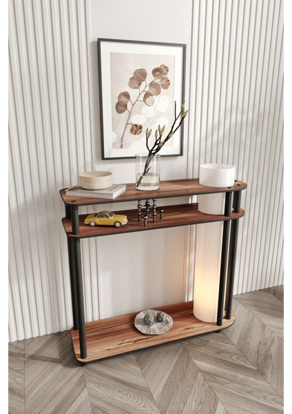 Caprio Dresuar Dekoratif Raflı Lambader Ceviz