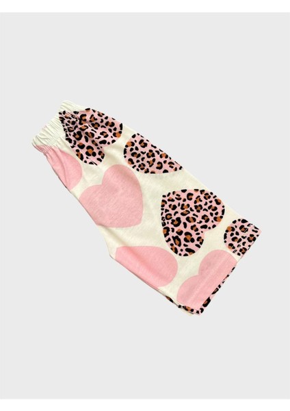 Kız Çocuk Pamuklu Pembe Kalp Leopar Desenli Kısa Kollu Şortlu Yazlık Pijama Takımı fırsatları