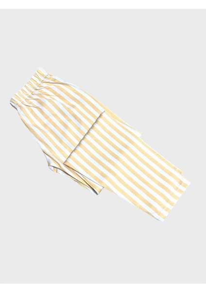 Kız Çocuk %100 Pamuklu Sarı Beyaz Çizgili Gömlek Yaka Boydan Düğmeli Mevsimlik Pijama Takımı