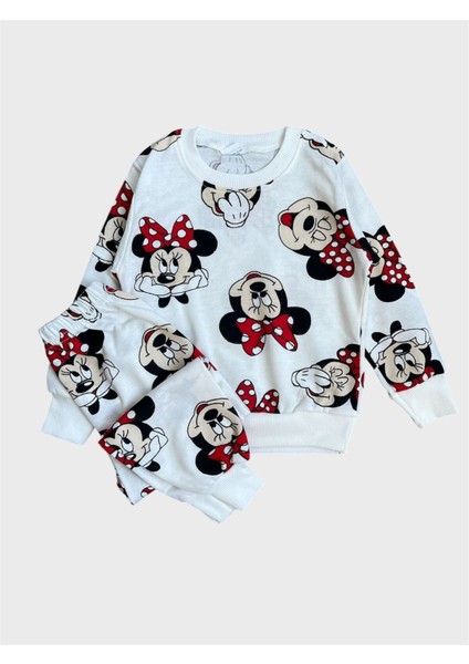 Kız Çocuk Pamuklu Mevsimlik Beyaz Uzun Kollu Pijama Takımı