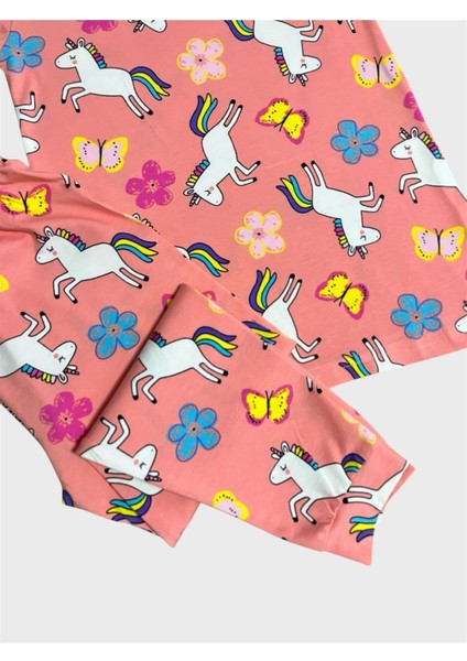 Kız Çocuk %100 Pamuklu Yavruağzı Unıcorn Kelebek Desenli Kısa Kollu Altı Uzun Yazlık Pijama Takımı fiyatları