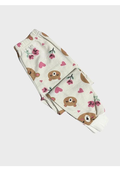 Kız Çocuk Beyaz Şardonlu Ayıcık Kalp Çiçek Uzun Kollu Pijama Takımı indirimleri