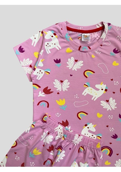 Kız Çocuk %100 Pamuklu Unıcorn Kelebek Gökkuşağı Desenli Kısa Kollu Şortlu Yazlık Pijama Takımı fiyatları