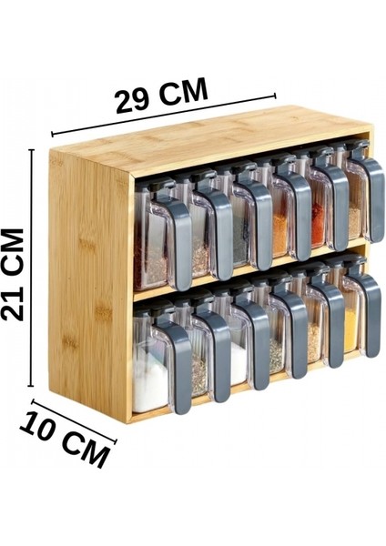 Bambu Standlı Bölmeli Kapaklı Ve kaşıklı 12 Li Şeffaf Baharatlık fırsatları