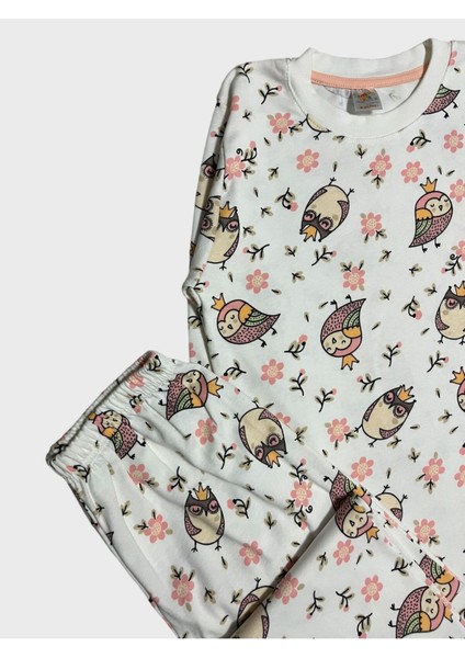 Kız Çocuk %100 Pamuklu Beyaz Baykuş Çiçek Desenli Uzun Kollu Kışlık Pijama Takımı fiyatları