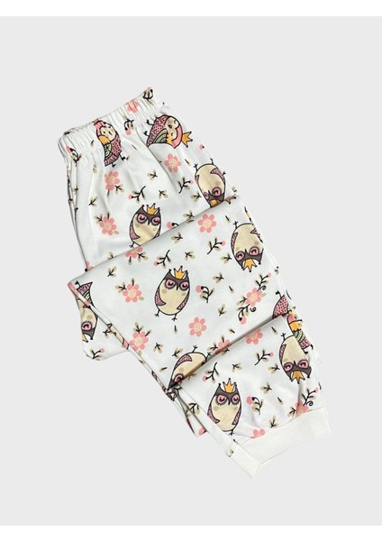 Kız Çocuk %100 Pamuklu Beyaz Baykuş Çiçek Desenli Uzun Kollu Kışlık Pijama Takımı indirimleri