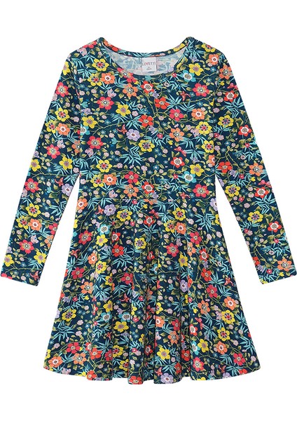 Kız Çocuk Farm House Desen Uzun Kol Elbise