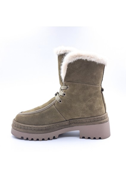 G25K433 Hakiki Süet Deri Içi Hakiki Kuzu Kürk Haki Yeşil Kadın Bot fiyatları