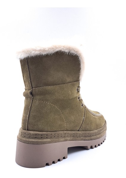 G25K433 Hakiki Süet Deri Içi Hakiki Kuzu Kürk Haki Yeşil Kadın Bot modelleri