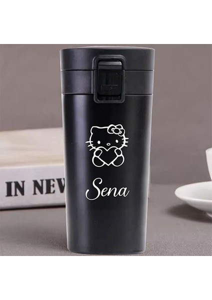 Kişiye Özel Paslanmaz Çelik 380 ml Vakumlu Hello Kitty Baskılı Termos - Isı Yalıtımlı, Sızdırmaz Kapak