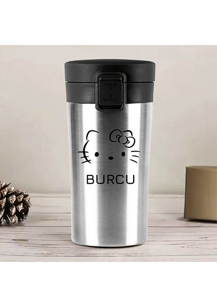 Kişiye Özel Paslanmaz Çelik 380 ml Vakumlu Hello Kitty Baskılı Termos - Isı Yalıtımlı, Sızdırmaz Kapak