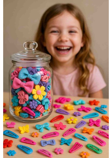 Kız Çocuk Sürpriz Renkli Toka Kavanozu