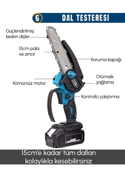 Chelikbei EEA458 Akülü 11LI Set (Led Işık, Lazer Metre, Somun Sıkma, Dekupaj, Oto Yıkama, Dal Makası, Dal Budama Testere, Darbeli Vidalama, Spral, Kırıcı Delici Matkap, Çok Fonksiyonlu Taşlama)
