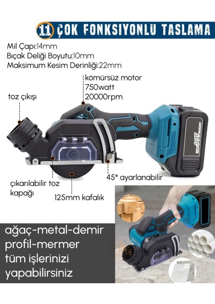 Chelikbei EEA458 Akülü 11LI Set (Led Işık, Lazer Metre, Somun Sıkma, Dekupaj, Oto Yıkama, Dal Makası, Dal Budama Testere, Darbeli Vidalama, Spral, Kırıcı Delici Matkap, Çok Fonksiyonlu Taşlama)