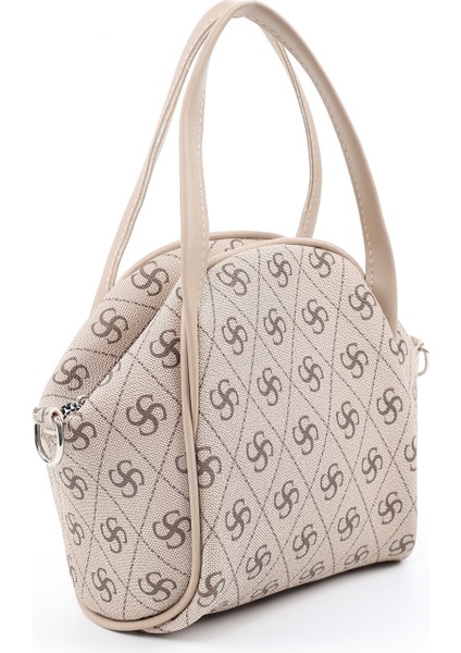 Monogram Baskılı Vizon SHK132 Suni Deri, Fermuarlı Tek Bölmeli, Çıtçıt Detaylı ,askılı El ve Çapraz Omuz Çantası fiyatları