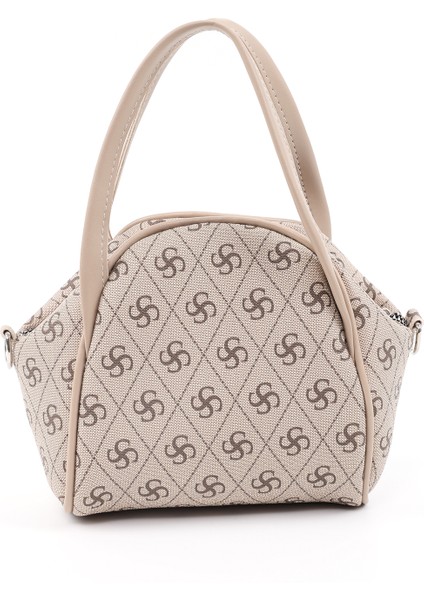 Monogram Baskılı Vizon SHK132 Suni Deri, Fermuarlı Tek Bölmeli, Çıtçıt Detaylı ,askılı El ve Çapraz Omuz Çantası modelleri