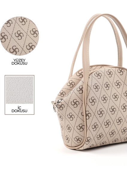 Monogram Baskılı Vizon SHK132 Suni Deri, Fermuarlı Tek Bölmeli, Çıtçıt Detaylı ,askılı El ve Çapraz Omuz Çantası indirimleri