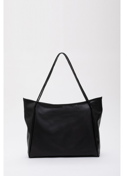 Siyah SHK90 Suni Deri Iç Bölmeli Fermuarlı El, Kol ve Omuz Shopper Çanta fırsatları